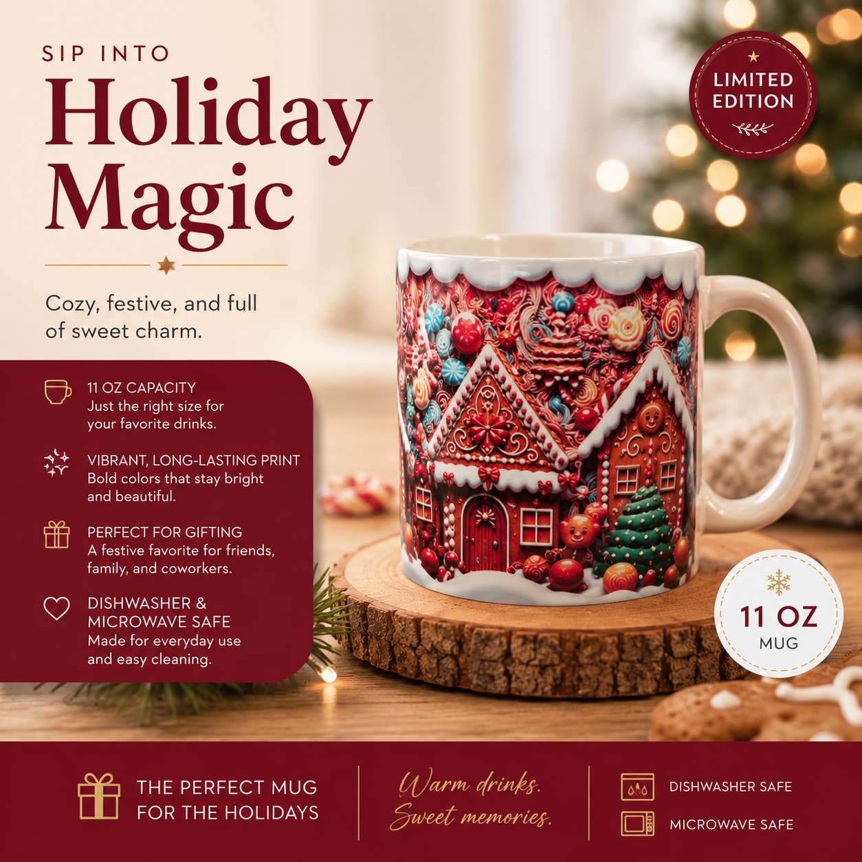 Gingerbread Mug – 11 oz Holiday Ceramic Mug