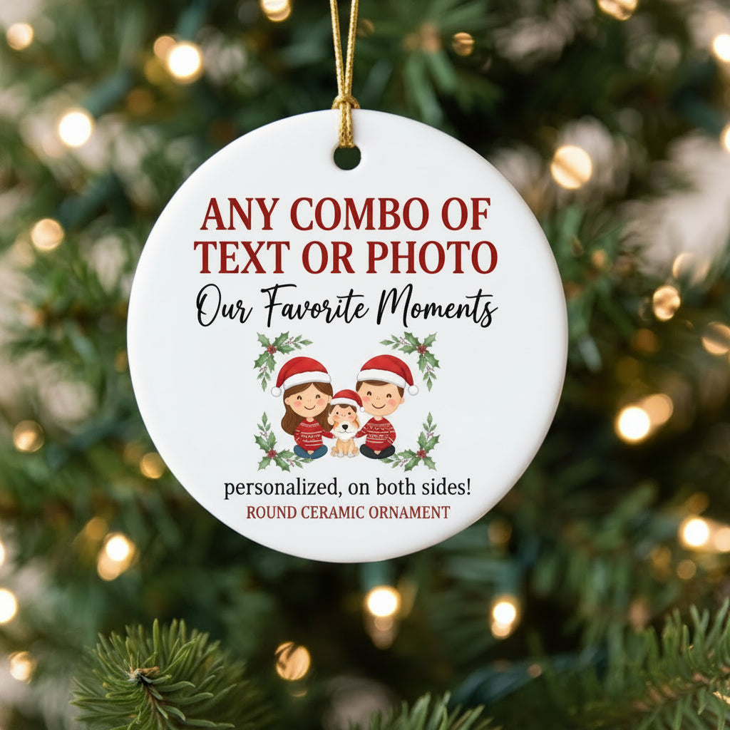 2 sided ceramic ornament any combo of text or photo