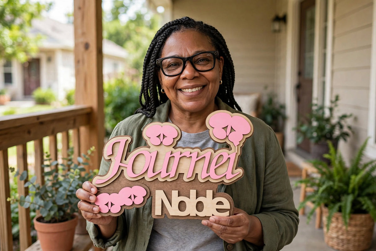 Custom Layered Name Sign | Personalized Freestanding Wooden Name Decor with Butterflies