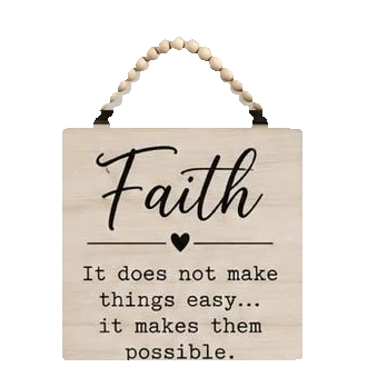 Keepsake lane rustic wood wall sign with Faith quote and decorative beaded hanging cord for farmhouse home decor