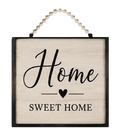 Keepsake lane farmhouse style Home Sweet Home wooden wall sign with a black frame and decorative beaded hanging cord.