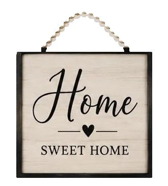Keepsake lane farmhouse style Home Sweet Home wooden wall sign with a black frame and decorative beaded hanging cord.