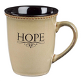 Keepsake lane ivory stoneware coffee mug with black interior, beaded rim, and HOPE inscription in a classic font.