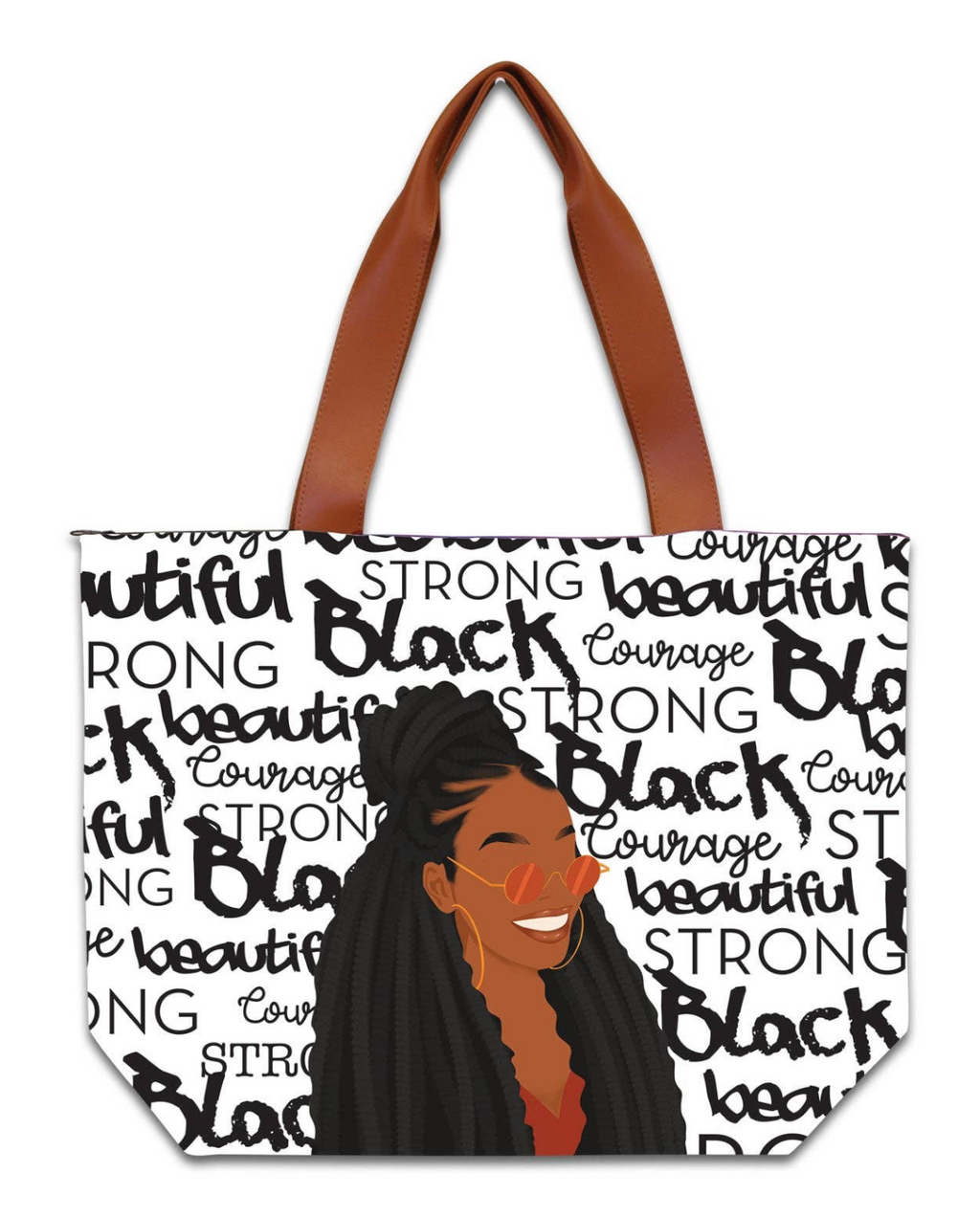 Keepsake lane tote bag featuring an illustration of a Black woman with braided hair and inspirational text