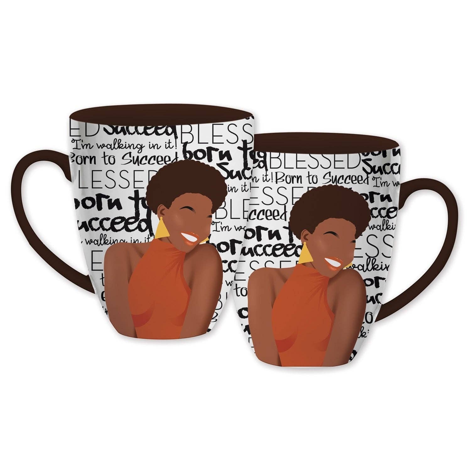 Keepsake lane ceramic coffee mug featuring an inspirational illustration of a woman with motivational typography