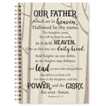 Keepsake lane Lord's Prayer spiral journal with a beige tree background and elegant black typography.