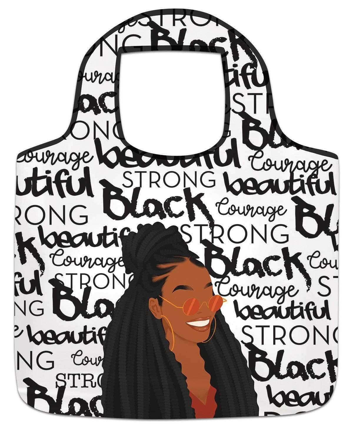 Keepsake lane reusable tote bag featuring a black woman with braided hair and empowering typographic print
