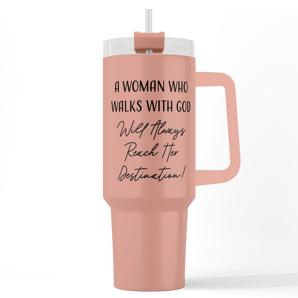 Keepsake lane rose-toned stainless steel insulated tumbler with inspirational quote and ergonomic handle