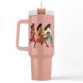 Keepsake lane rose-toned stainless steel insulated tumbler with a graphic of women walking and an inspirational quote.