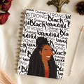 Keepsake lane spiral bound journal featuring an illustration of a woman with braided hair and empowering typography.