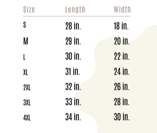 Adult Unisex Size Chart