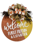 Welcome to fall! 🍁 Our 19" Welcome Family Friends & Laughter door hanger is here! $55 and Hello FALL 🍂 Our 5ft porch leaner is the perfect fall statement! $65