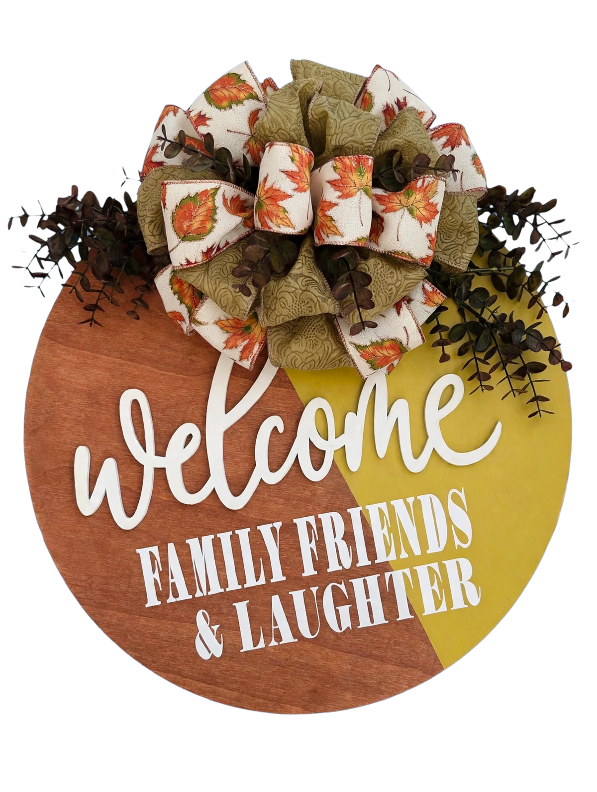 Welcome to fall! 🍁 Our 19" Welcome Family Friends & Laughter door hanger is here! $55 and Hello FALL 🍂 Our 5ft porch leaner is the perfect fall statement! $65